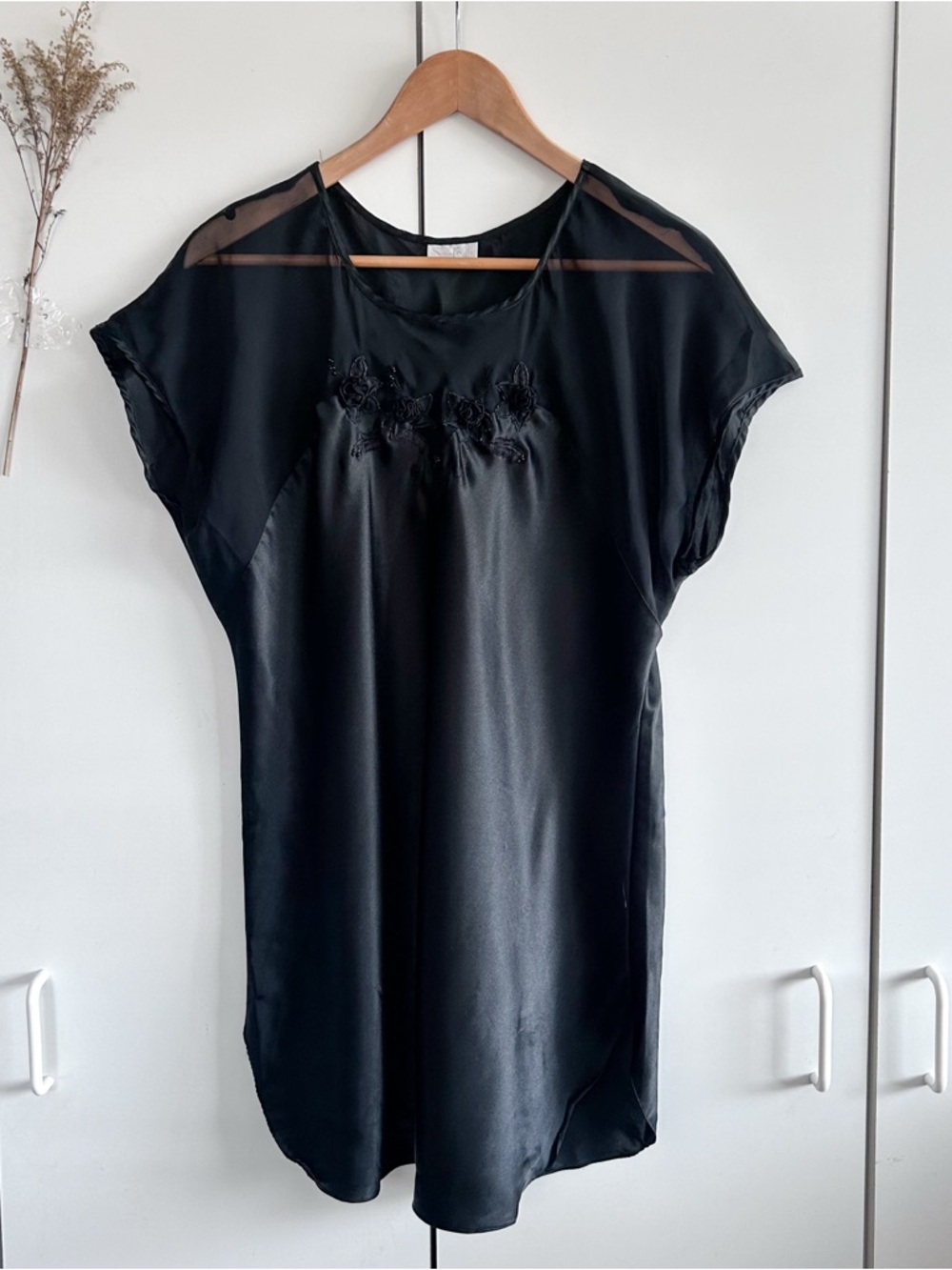 Vintage Black Silk Night Gown • Sz S